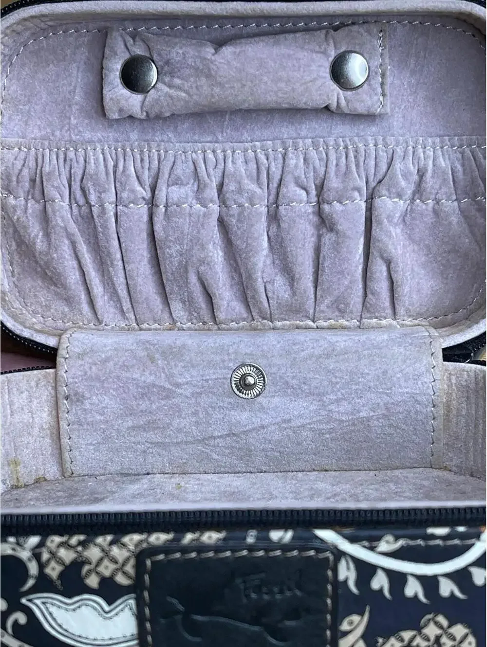 Vintage Fossil Coated Canvas Cashmere patterns Cosmetic Makeup  Jewelry Case